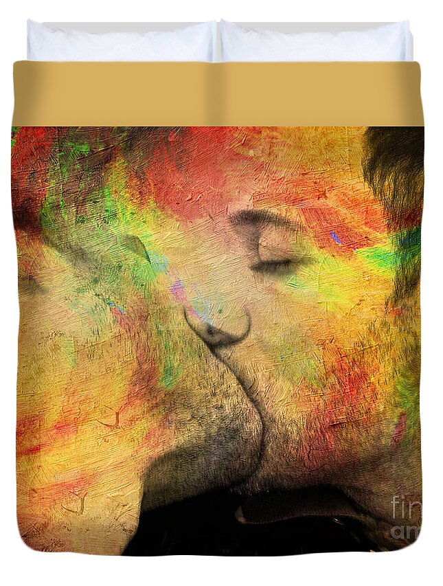 Kiss Duvet Cover featuring the painting The passion of one kiss by Mark Ashkenazi