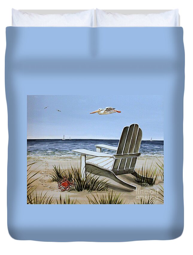 Landscape Duvet Cover featuring the painting The Pelican by Elizabeth Robinette Tyndall