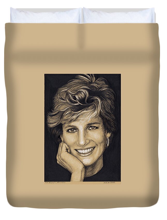 Celebrity Duvet Cover featuring the drawing The People's Princess by Rob De Vries