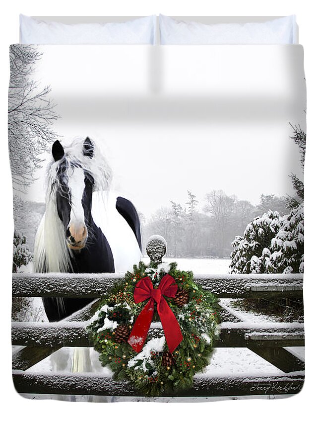 Equine Duvet Cover featuring the photograph The Perfect Christmas by Terry Kirkland Cook