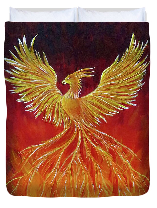 Phoenix Duvet Cover featuring the painting The Phoenix by Teresa Wing