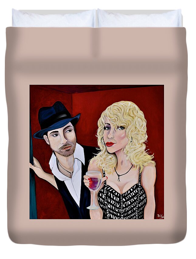 Pick-up Line Duvet Cover featuring the painting The Pick-Up Line by Debi Starr