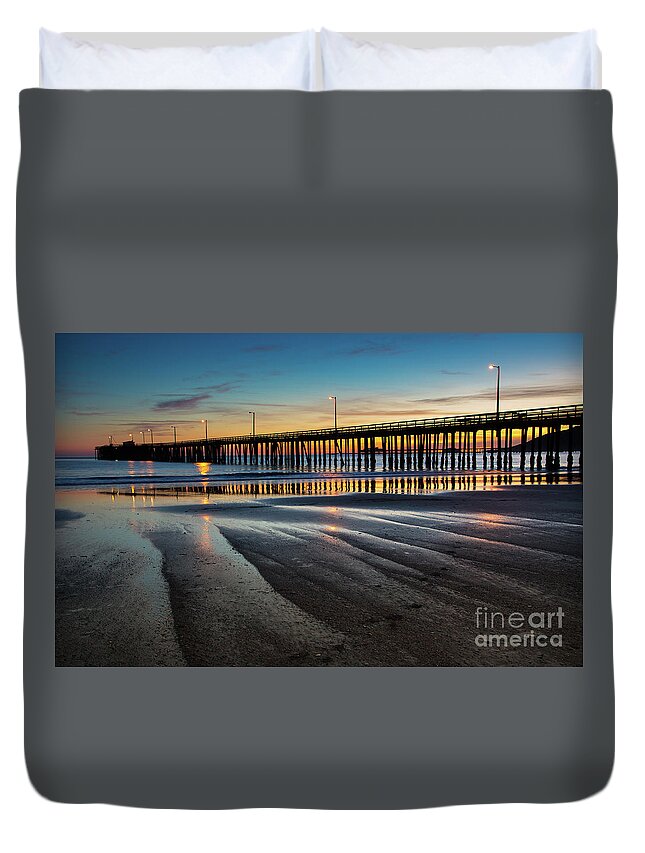 Sunset Duvet Cover featuring the photograph The Pier by Mimi Ditchie