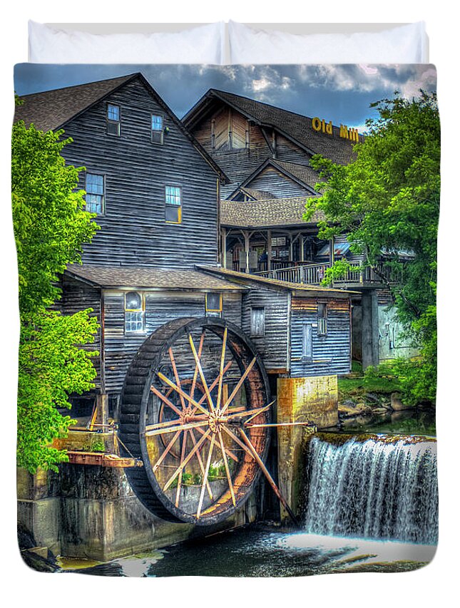 The Old Mill Duvet Cover featuring the photograph Pigeon Forge TN The Old Mill Historic Gristmill Architecture Art by Reid Callaway