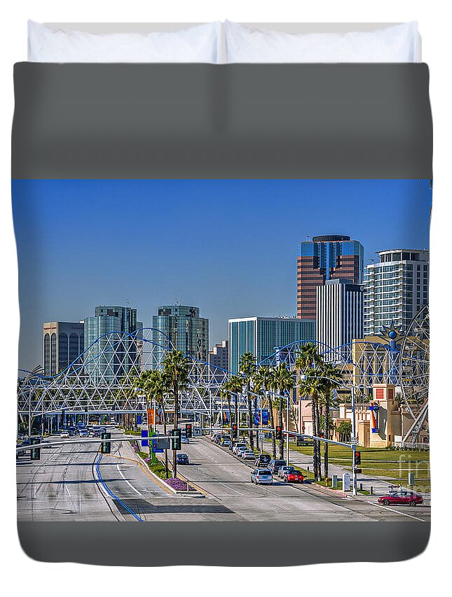 The Pike Duvet Cover featuring the photograph The Pike Shoreline Drive Long Beach by David Zanzinger