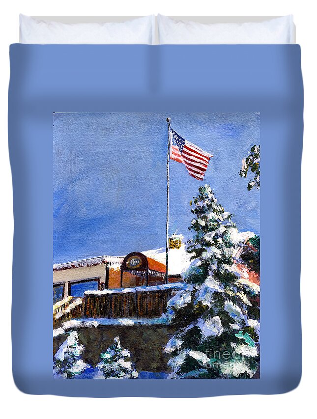 Big Bear. Lake Duvet Cover featuring the painting The Pines by Randy Sprout