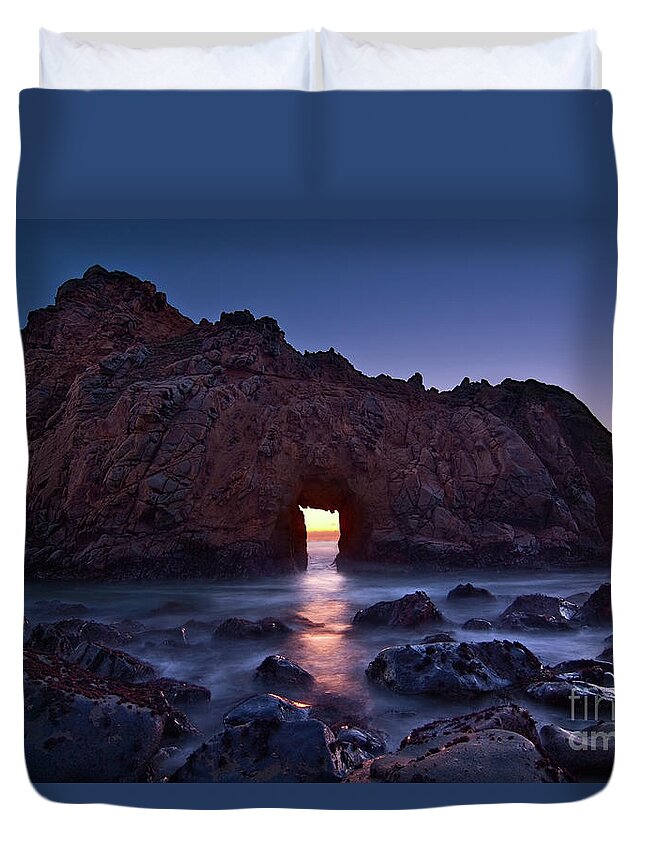 Arch Rock Duvet Cover featuring the photograph The Portal - Sunset on Arch Rock in Pfeiffer Beach Big Sur in California. by Jamie Pham