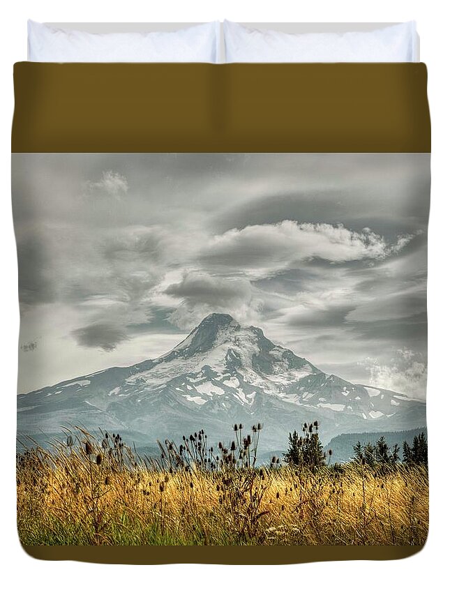 Mountain Duvet Cover featuring the photograph The Power In The Hood - 1 by Hany J