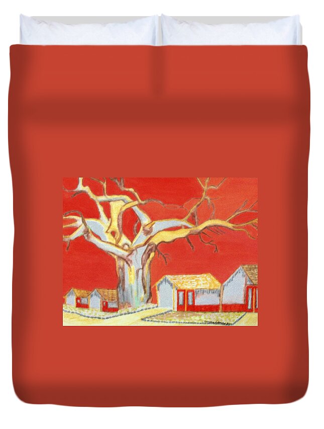 Astralia Tree Duvet Cover featuring the painting The pride of the village by Connie Valasco