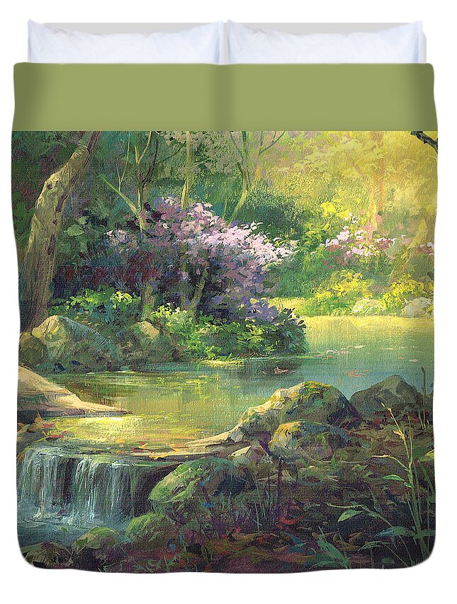 Michael Humphries Duvet Cover featuring the painting The Quiet Creek by Michael Humphries