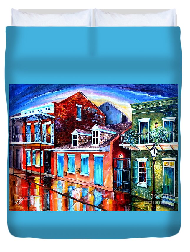 New Orleans Duvet Cover featuring the painting The Quiet on Burgundy Street by Diane Millsap