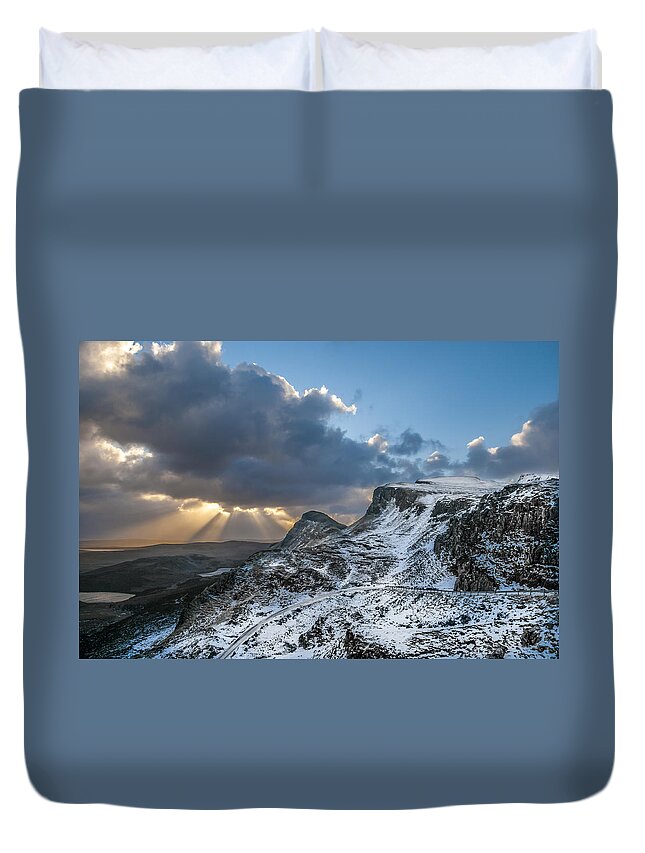 Highland Duvet Cover featuring the photograph The Quiraing just after dawn by Neil Alexander Photography