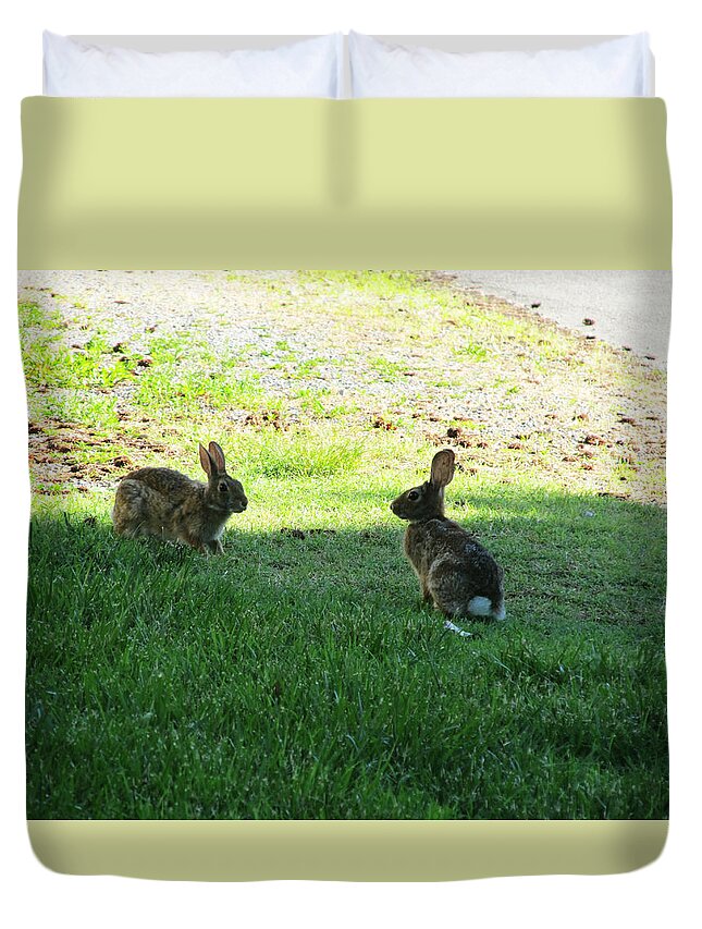 Rabbit Duvet Cover featuring the photograph The Rabbit Dance by Digital Art Cafe