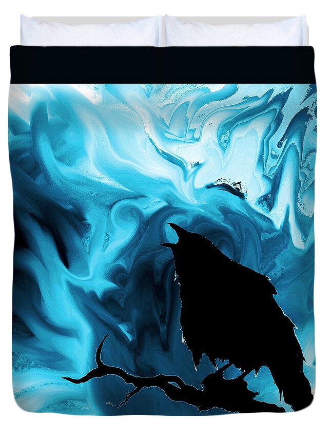 Raven Duvet Cover featuring the digital art The Raven's Blues by Abstract Angel Artist Stephen K