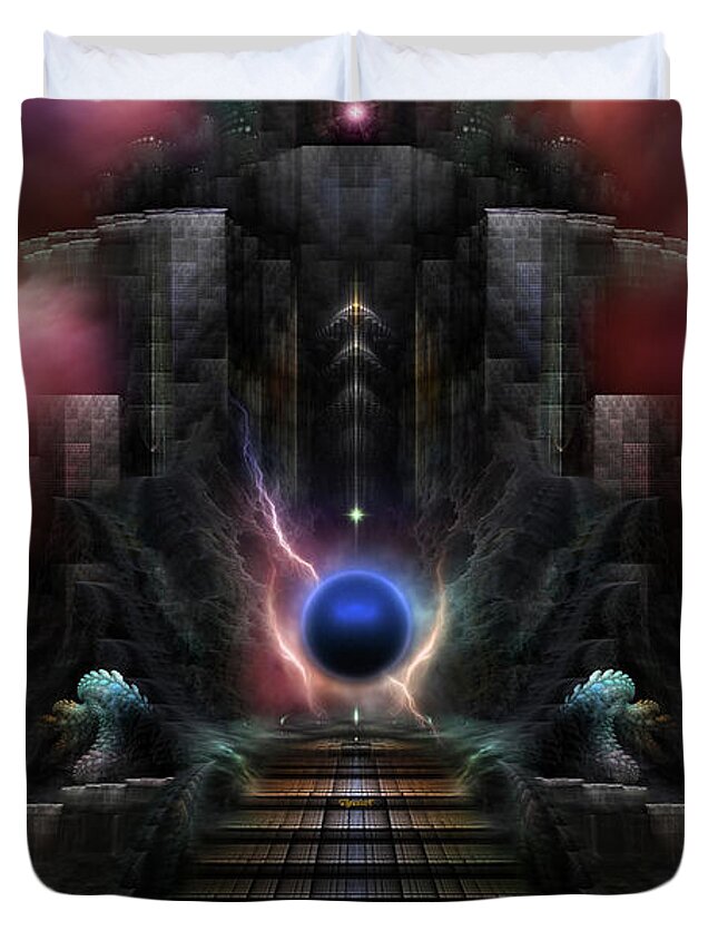 Realm Of Osphilium Duvet Cover featuring the digital art The Realm Of Osphilium Fractal Composition by Rolando Burbon