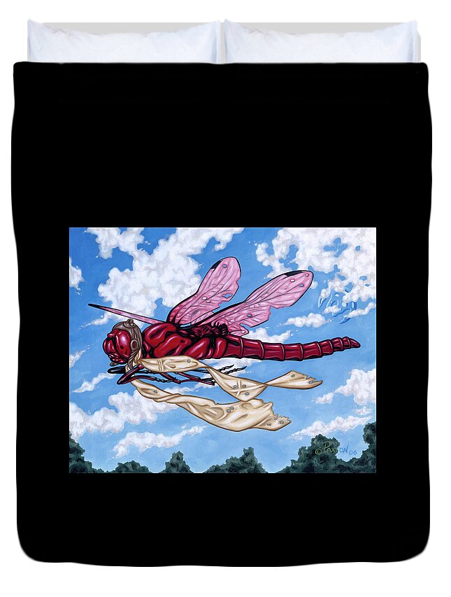 Dragonfly Duvet Cover featuring the painting The Red Baron by Paxton Mobley