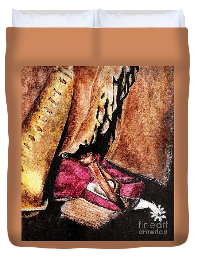 Western Boots Duvet Cover featuring the painting The Red Boot by Frances Marino
