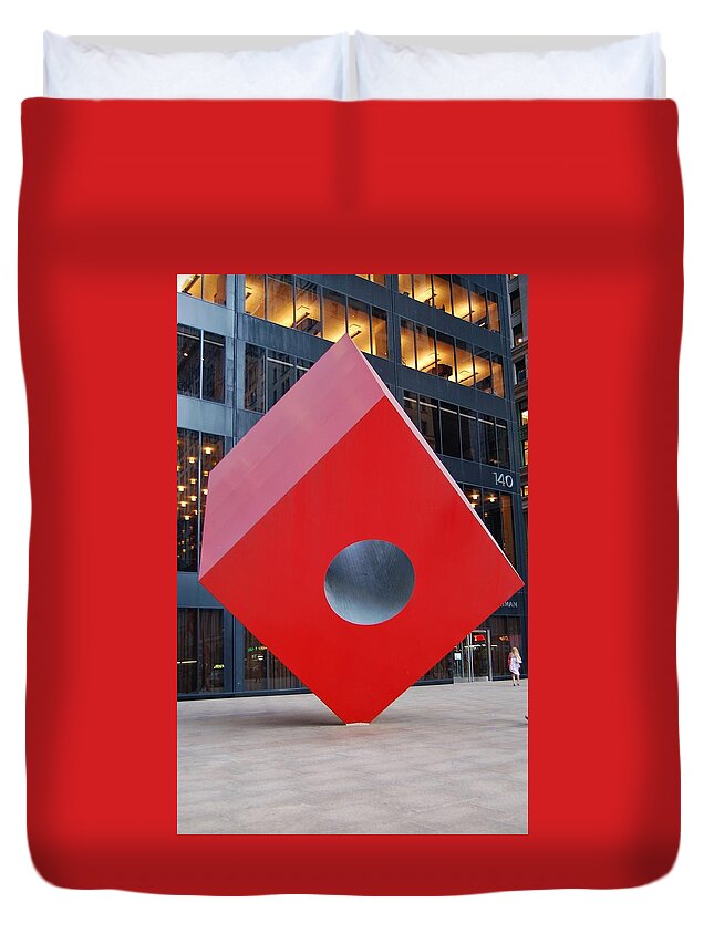 Lower Manhattan Duvet Cover featuring the photograph The Red Cube by Christopher James