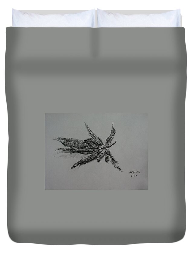 Leaf Duvet Cover featuring the drawing The Relatives by Sukalya Chearanantana