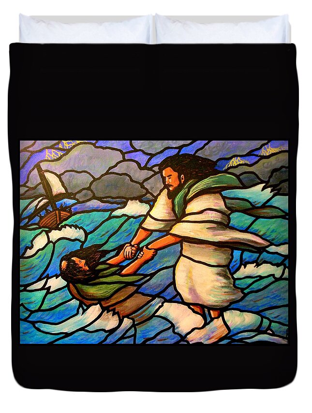 Jesus Duvet Cover featuring the painting The Rescue by Jim Harris