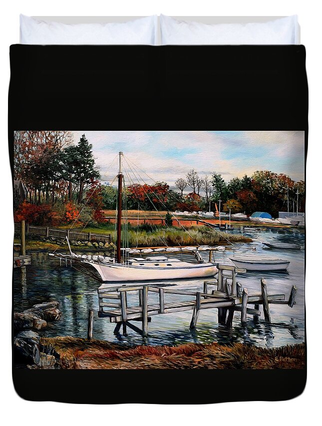 Cape Ann Duvet Cover featuring the painting The Resolute, Essex, MA by Eileen Patten Oliver