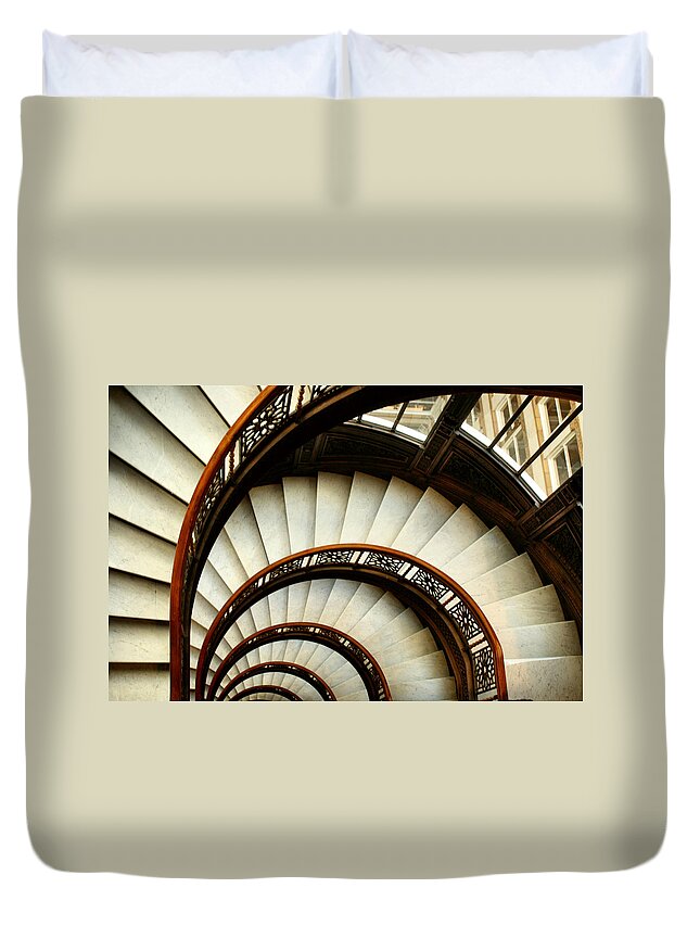 Chicago Duvet Cover featuring the photograph The Rookery Spiral Staircase by Ely Arsha
