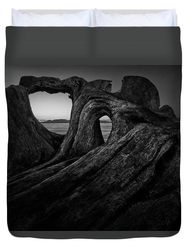 Abstract Duvet Cover featuring the photograph The roots of the Sleeping Giant BW by Jakub Sisak