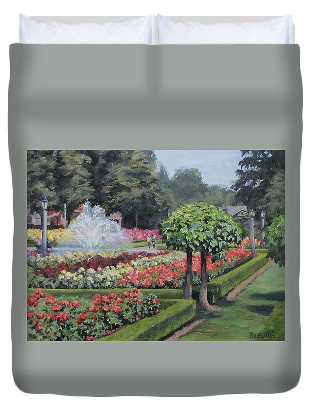 Rose Duvet Cover featuring the painting The Rose Garden by Karen Ilari