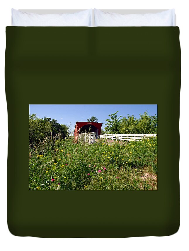 Photography Duvet Cover featuring the photograph The Roseman Bridge in Madison County Iowa by Susanne Van Hulst