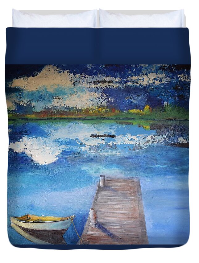 Boat Duvet Cover featuring the painting The Rowboat by Gary Smith
