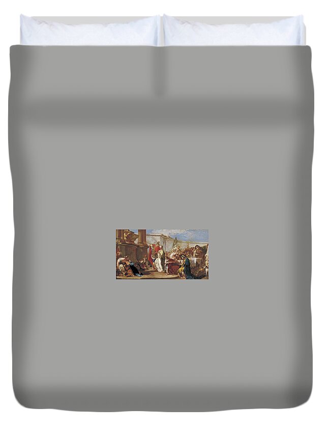 Studio Of Giambattista Pittoni Duvet Cover featuring the painting The Sacrifice of Polyxena by Studio of Giambattista Pittoni