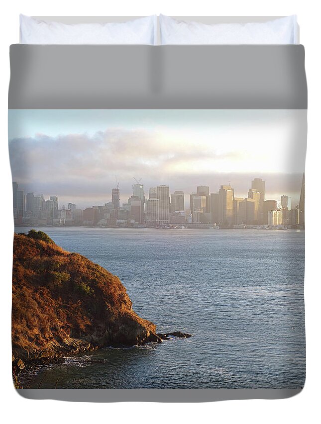 San Duvet Cover featuring the photograph The San Francisco Skyline From Treasure Island by Toby McGuire