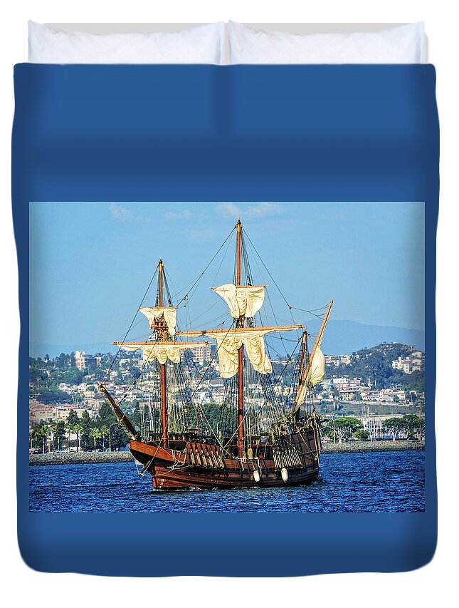 Tall Ships Duvet Cover featuring the photograph The San Salvador by L J Oakes