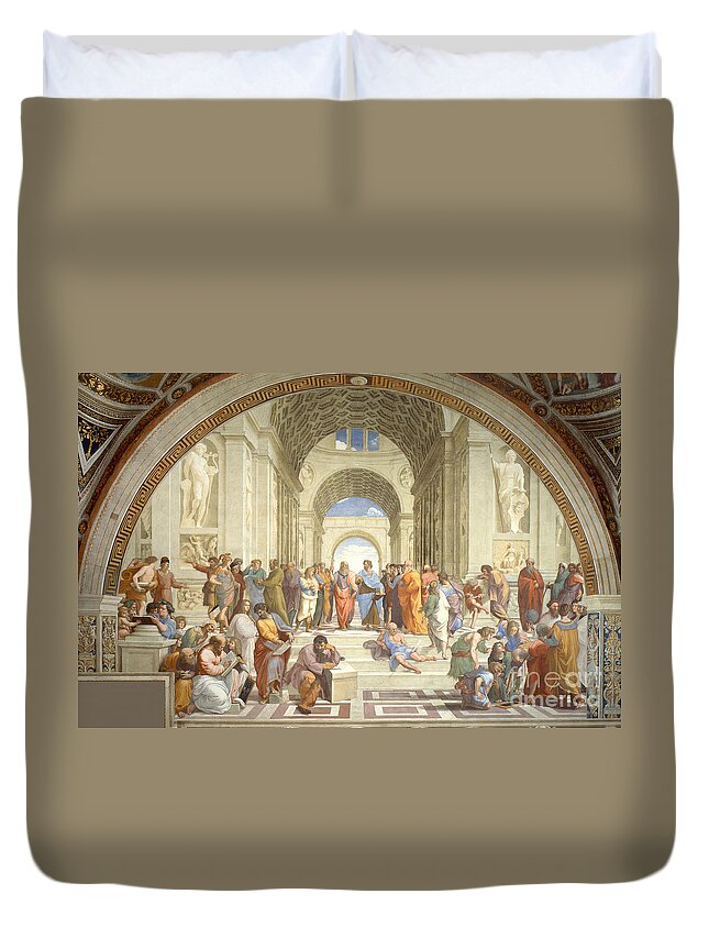 Science Duvet Cover featuring the photograph The School Of Athens, Raphael by Science Source
