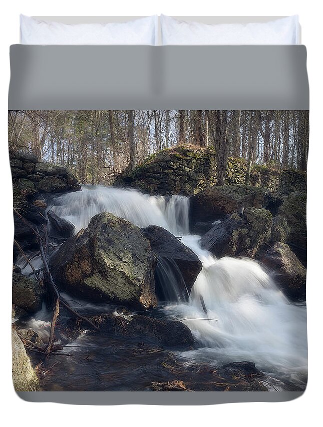 Rutland Ma Mass Massachusetts Waterfall Water Falls Nature New England Newengland Outside Outdoors Natural Old Mill Site Woods Forest Secluded Hidden Secret Dreamy Long Exposure Brian Hale Brianhalephoto Peaceful Serene Serenity Rocks Rocky Boulders Boulder Duvet Cover featuring the photograph The Secret Waterfall 1 by Brian Hale