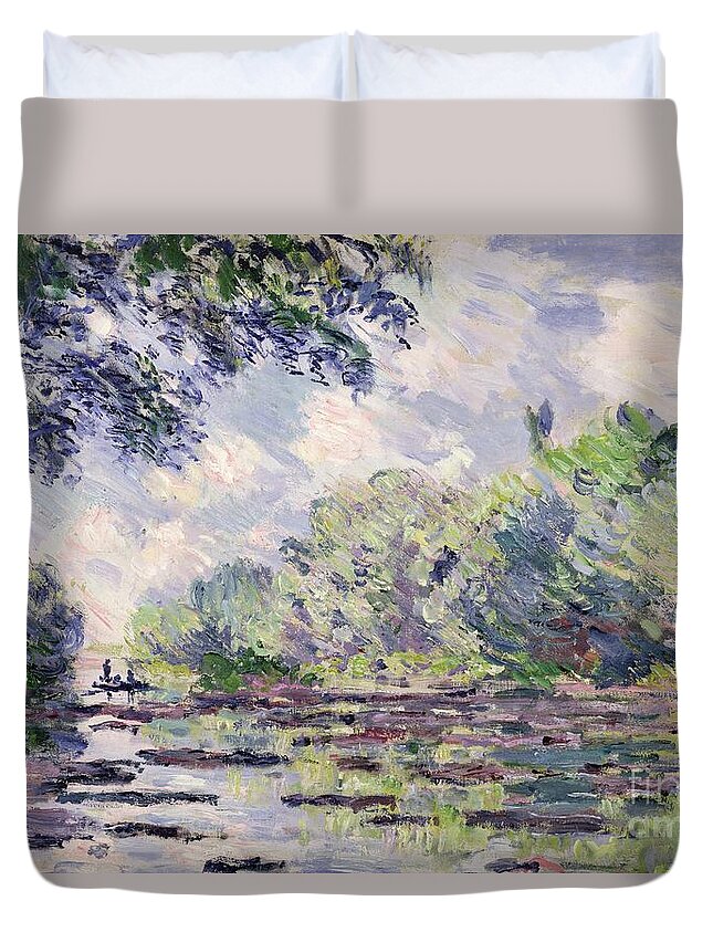 French Duvet Cover featuring the painting The Seine at Giverny by Claude Monet