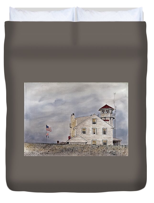 The Coast Guard Station At Point Judith Duvet Cover featuring the painting The Sentinel by Monte Toon