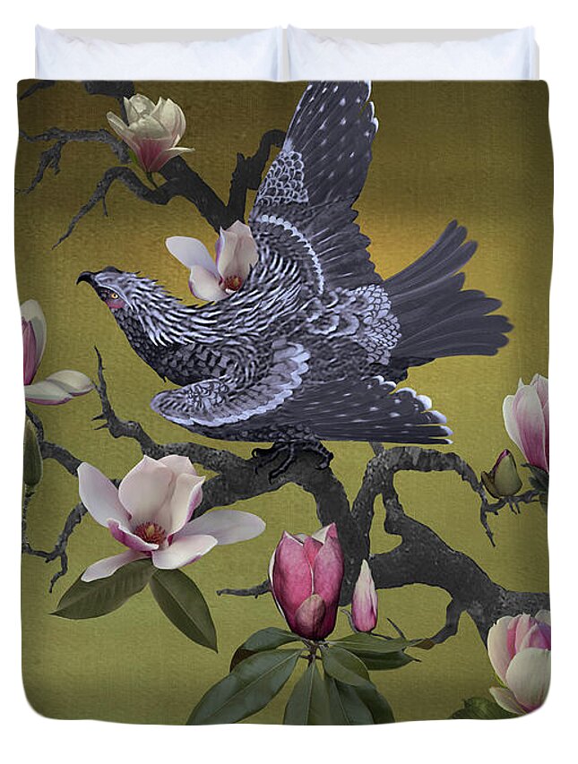 Bird Duvet Cover featuring the digital art The Shangyang Rainbird by M Spadecaller