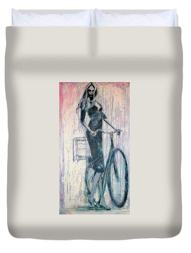 Portrait Art Duvet Cover featuring the painting The She Wolf by Jarmo Korhonen aka Jarko