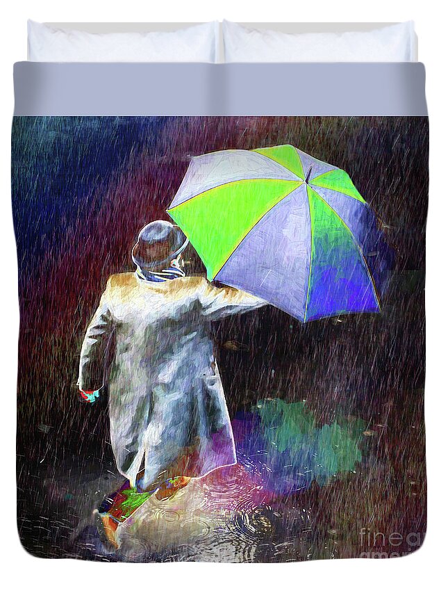 Joy Duvet Cover featuring the photograph The Sheer Joy of Puddles by LemonArt Photography