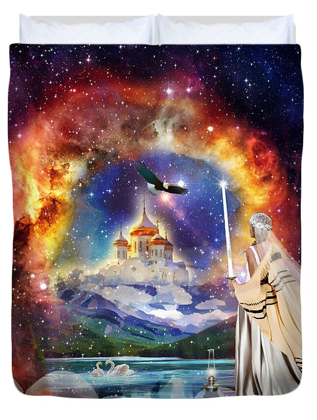 Bride Of Christ Oil Lamp Full Waiting Bride Hand Of God Duvet Cover featuring the digital art The Shelter of Gods Love by Dolores Develde