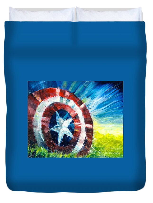Capt. America Duvet Cover featuring the painting The Shield by Alan Metzger