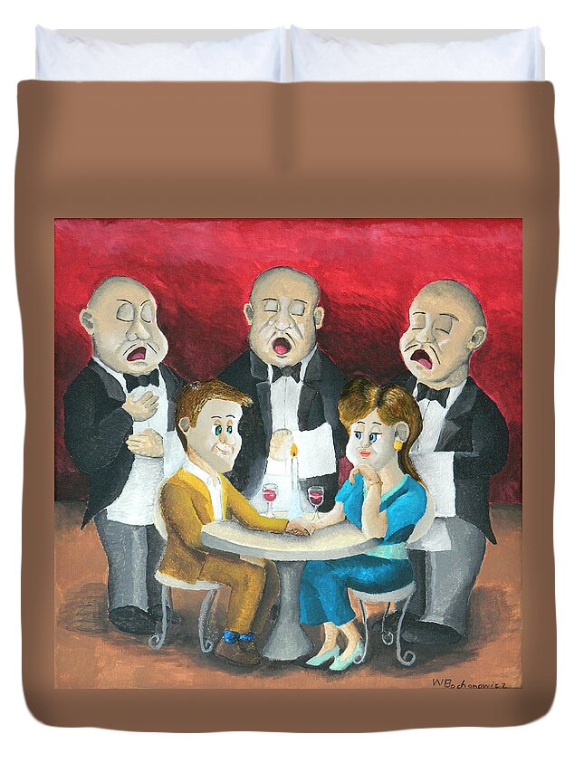 The Singing Waiters Duvet Cover featuring the painting The Singing Waiters by Winton Bochanowicz