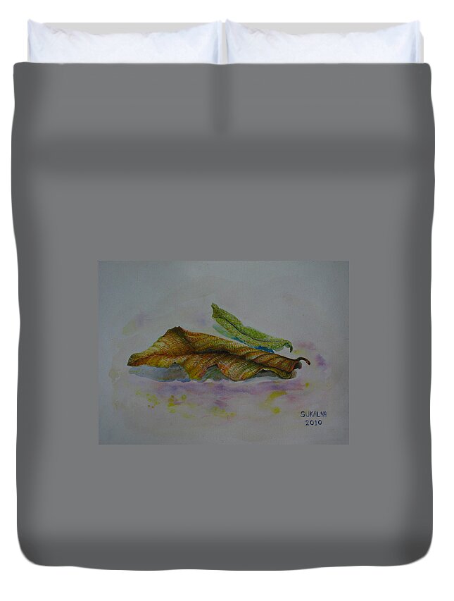 Acrylic Duvet Cover featuring the painting The Sleeping Leaf by Sukalya Chearanantana