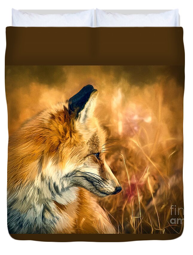 Fox Duvet Cover featuring the painting The Sly Fox by Tina LeCour