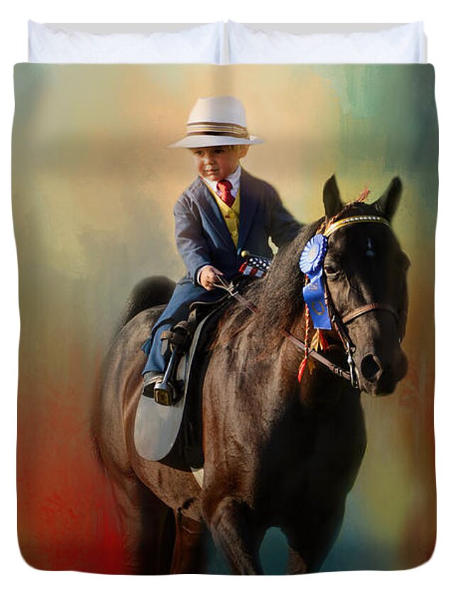 Jai Johnson Duvet Cover featuring the photograph The Smallest Rider by Jai Johnson