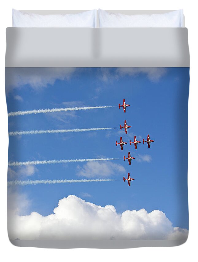 Acrobatic Flight Duvet Cover featuring the photograph The Snowbirds in flight by Tatiana Travelways