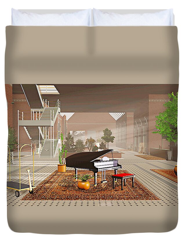 Piano Duvet Cover featuring the painting The Station by Peter J Sucy