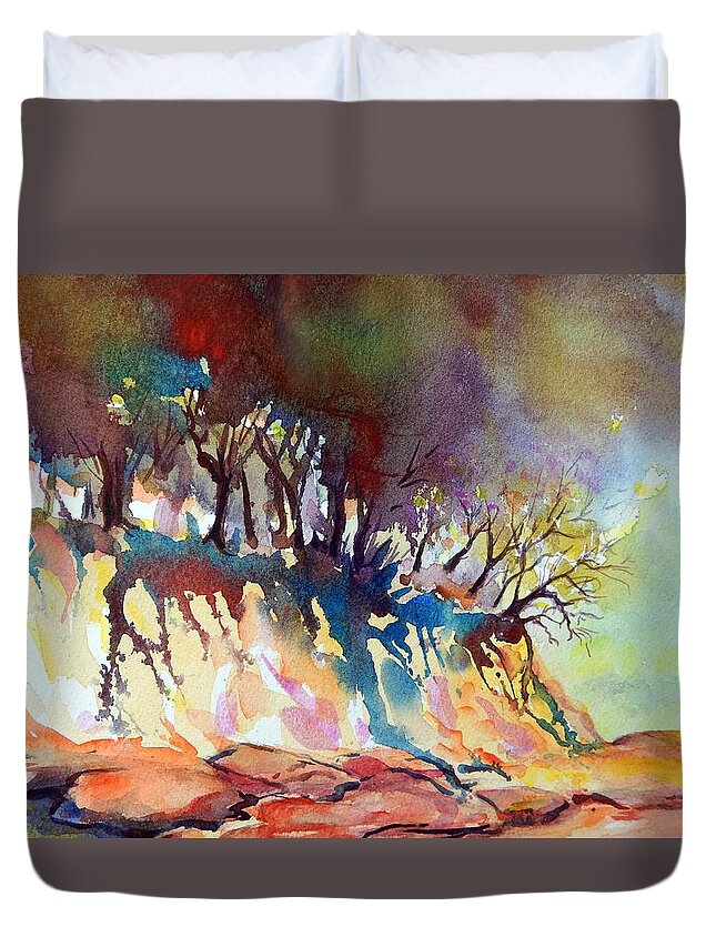 Landscape Duvet Cover featuring the painting Oregon Wilderness by Caroline Patrick