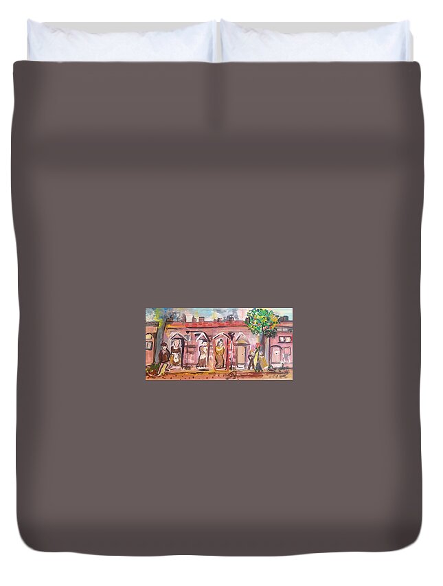 Street Duvet Cover featuring the painting The street by Judith Desrosiers